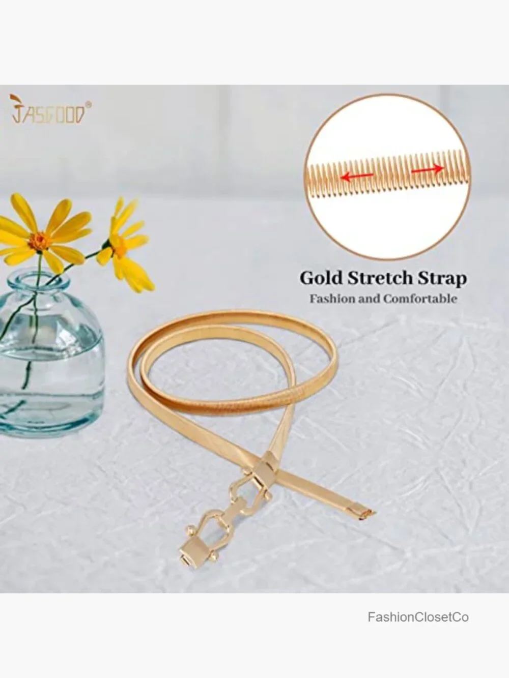 Skinny Metal Waist Belt - Elastic Stretch Dress Belt